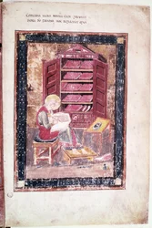 Ms 1 f.vr Esra schreibt die heiligen Bücher aus dem Gedächtnis im Jahr 458 v. Chr., aus dem Codex Amiatinus